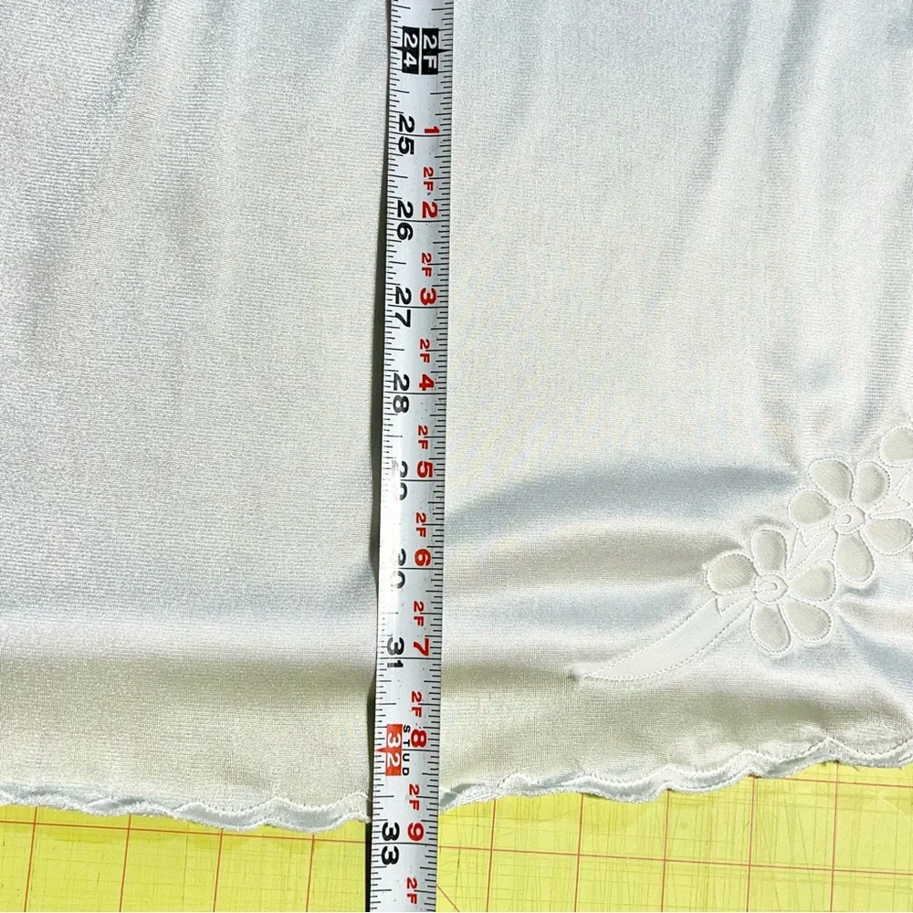 VINTAGE nylon silky dress slip full length maxi embroidered floral elastic waist - Picture 11 of 14